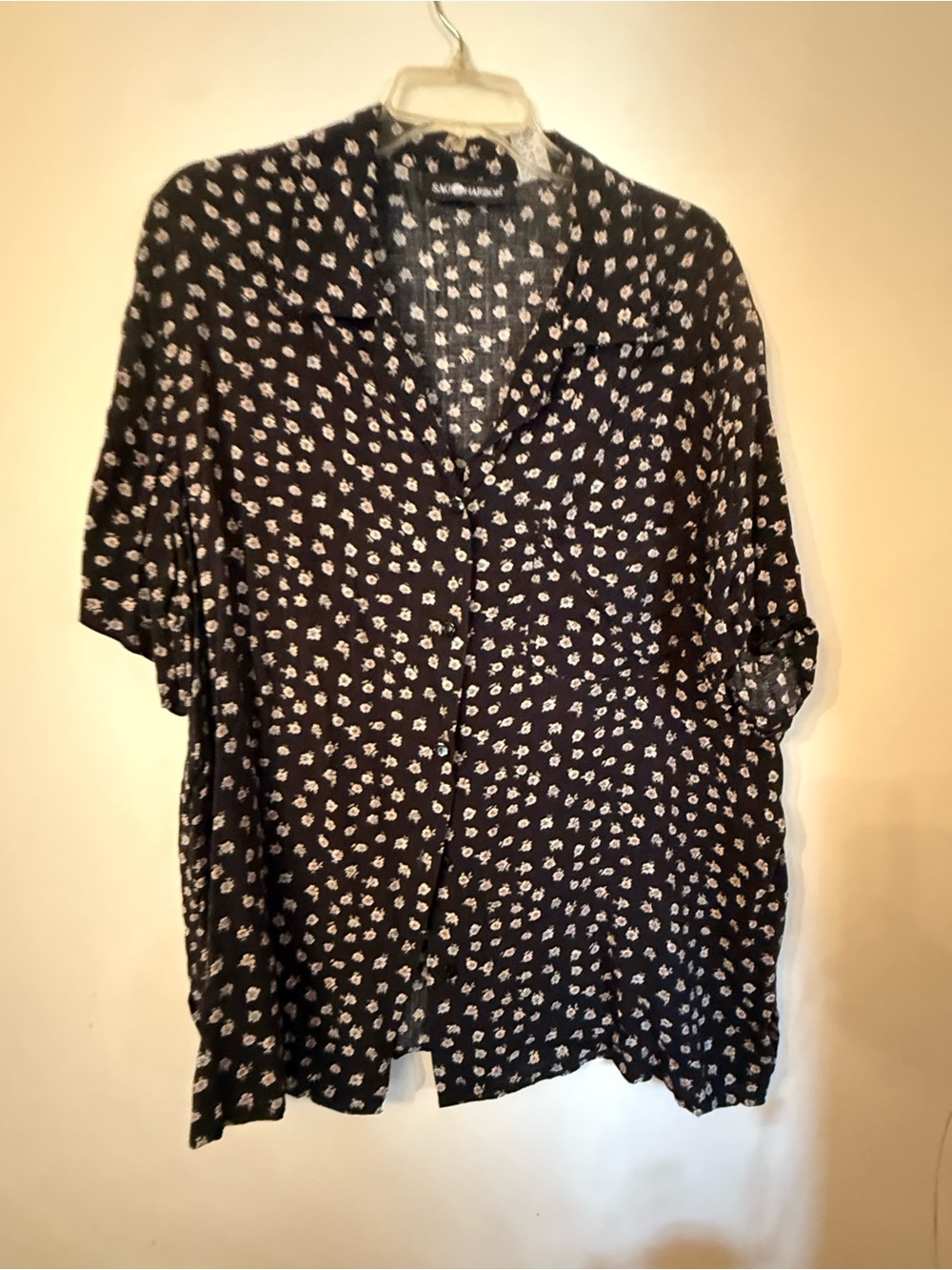 Sag Harbor Black Button-Front Floral Blouse